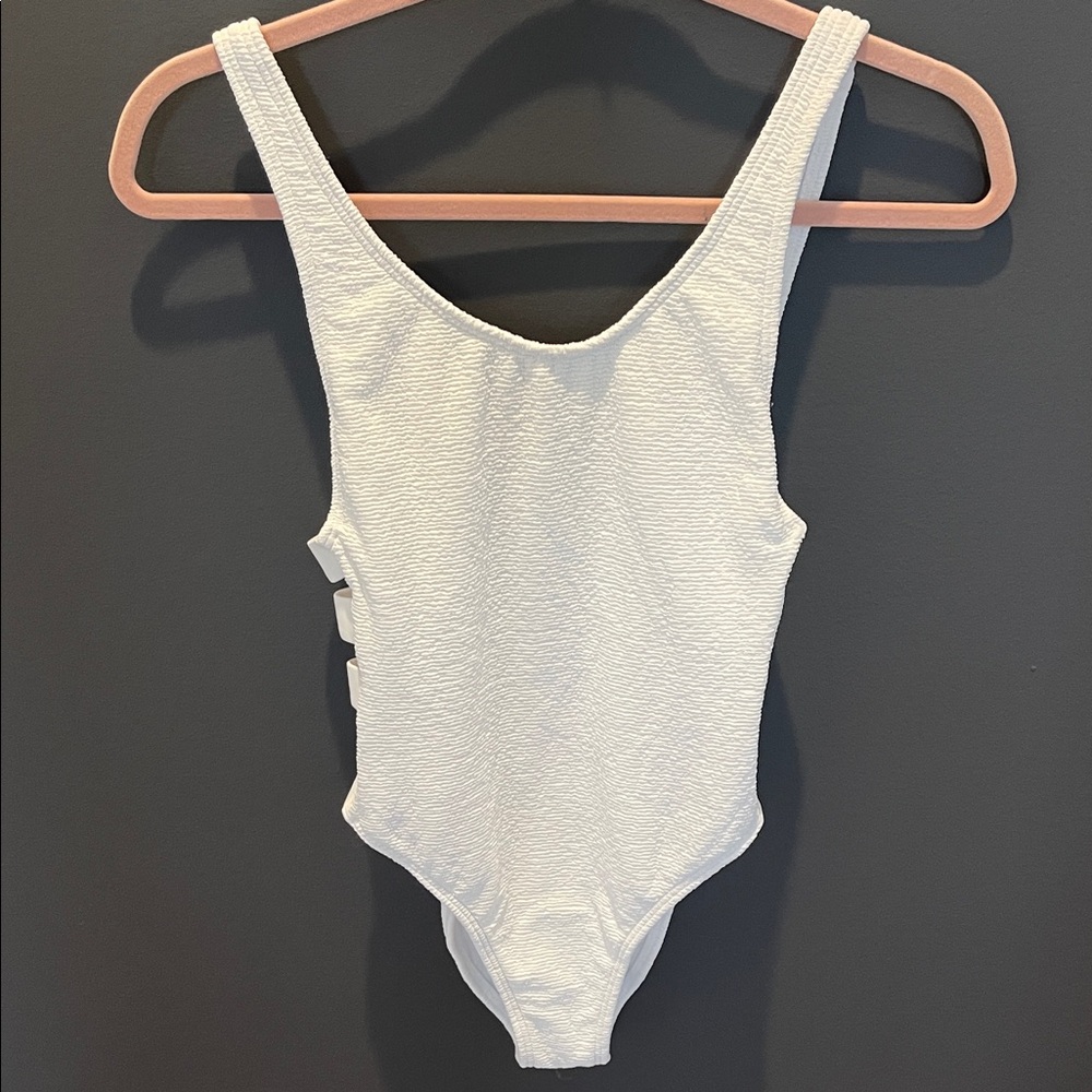 RSQ White Strapside Cheekier High Leg One-Piece Swimsuit Small NWT
